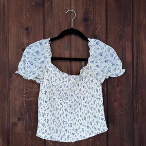 Reformation smocked blue and white floral 'Jess' top size M never worn